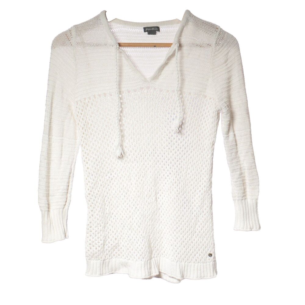Eddie Bauer V Neck Long Sleeve Knit White Top Long Sleeve Fitted Sz Small